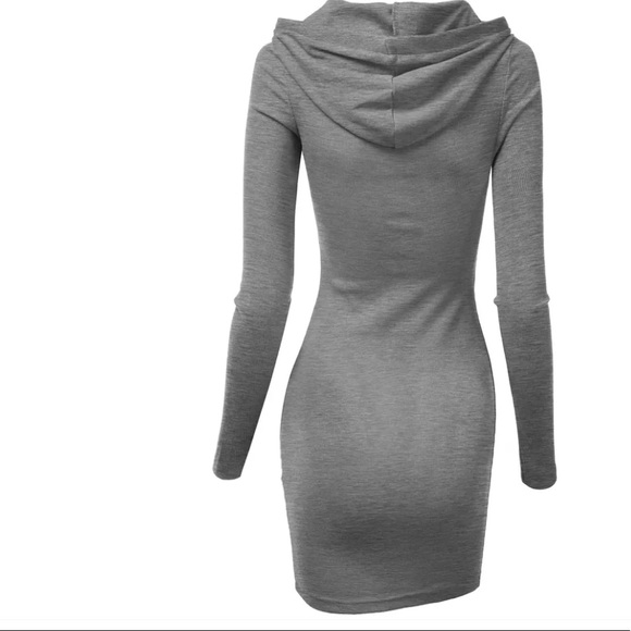Heather gray hooded Henley dress cotton bodycon hoodie sheath button front cute - Picture 4 of 5